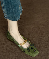 French Apricot Square Toe Bow Nail Bead Flats Shoes